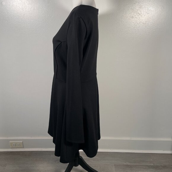 Lulus Black Scoop Neck Long Sleeve Cinched Waist Flowy Fit & Flare Mini Dress XL - Picture 6 of 15